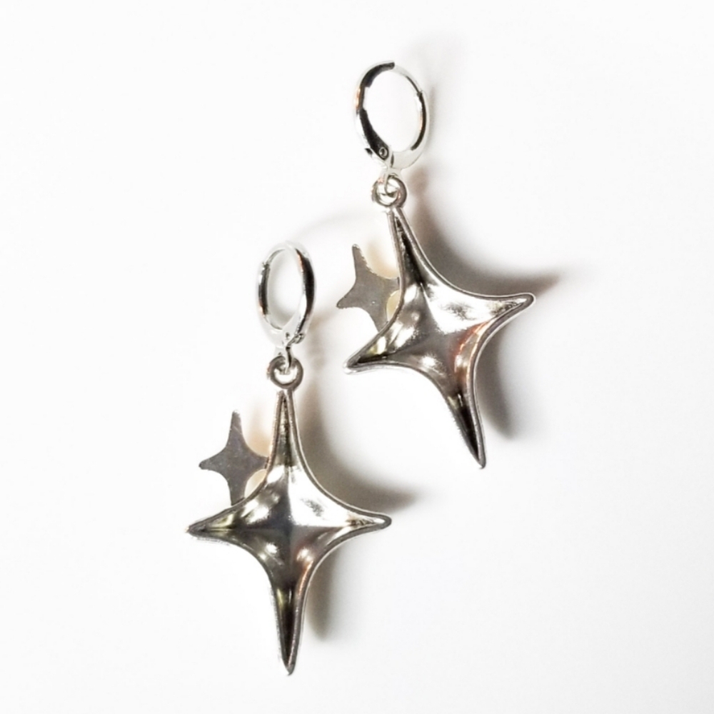 NEW Dolls Kill Silver Metal Dainty Hoop Earrings w/ Sparkles - Picture 5 of 5